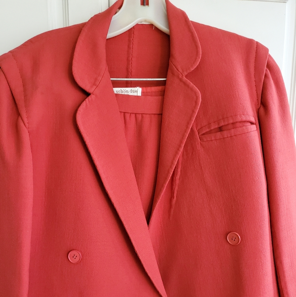 Coral Italian Wool Skirt Suit with hand finishings